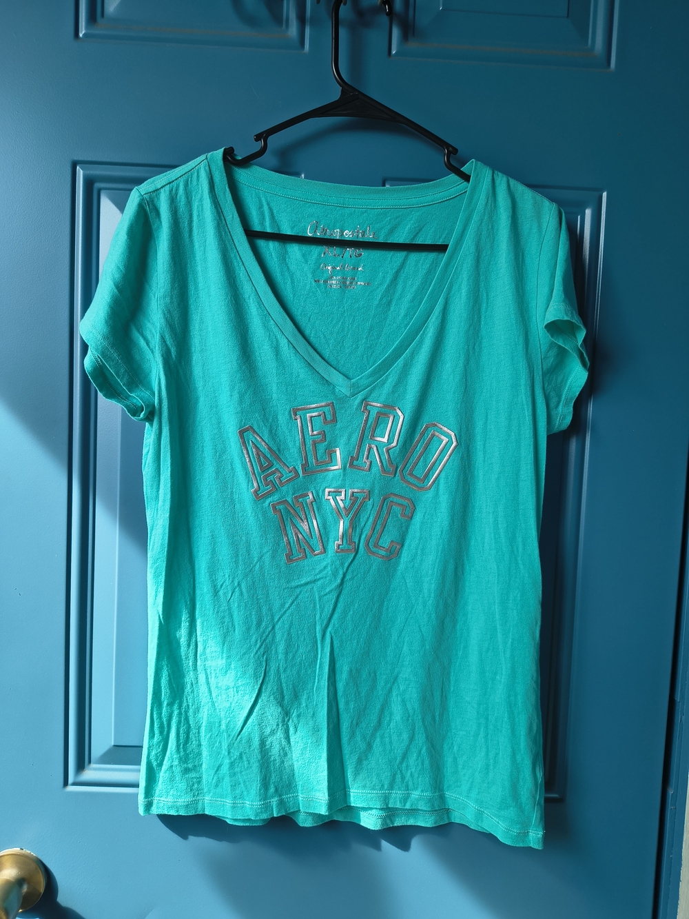 Aeropostale Turquoise V-neck Aero NYC Logo Tee